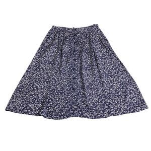 Vintage Jantzen Skirt Women 14 Blue Floral Cottage Boho Midi Button Linen Blend